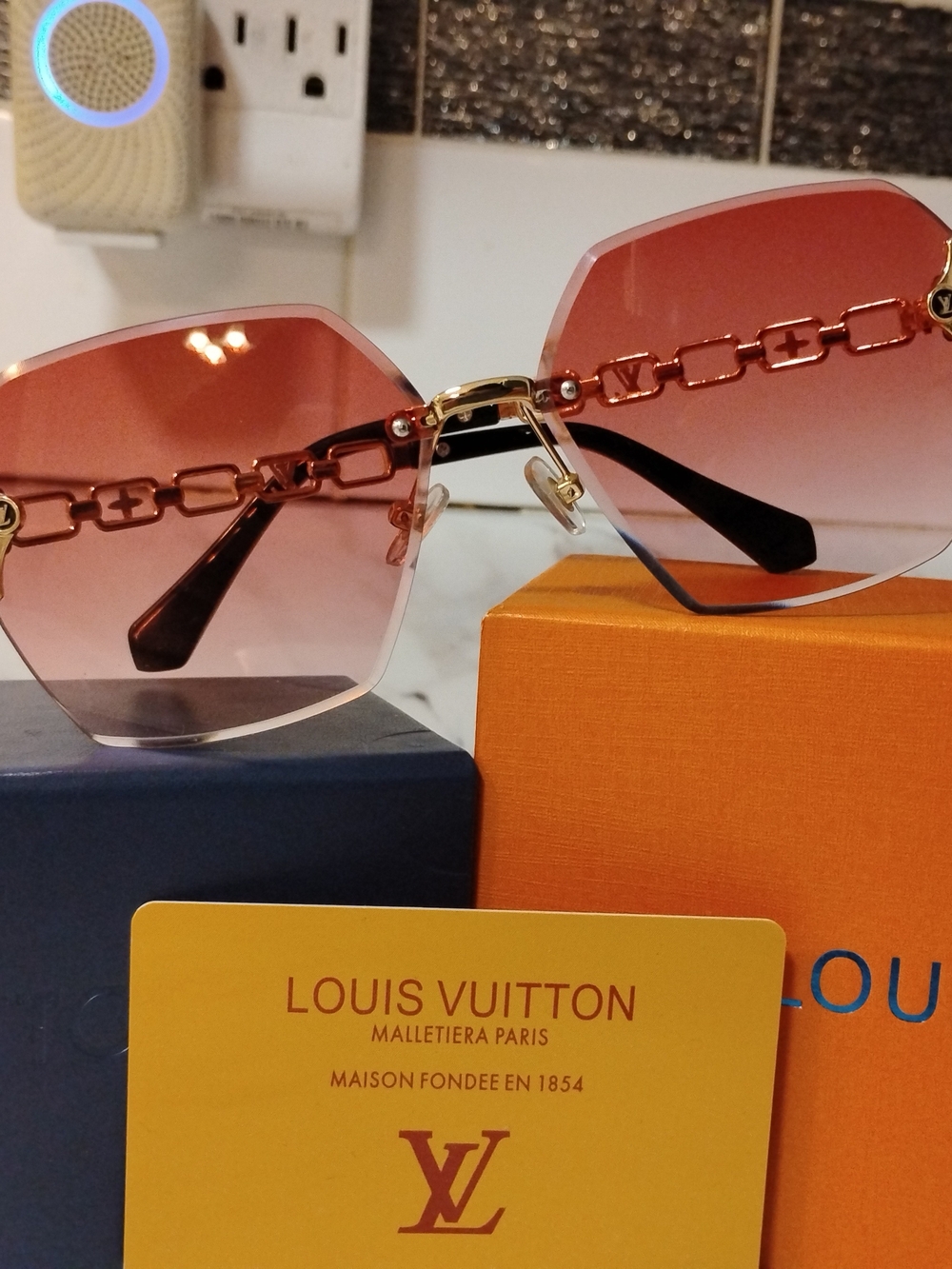 Louis Vuitton Pink Gradient Chain Rimless Sunglasses